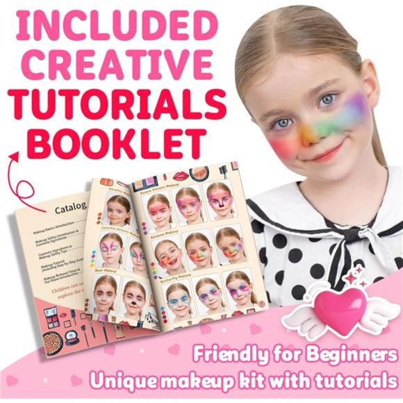 58 Pcs Makeup Set with Real Cosmetic, Washable Make Up Kit (Pink) For Kids - Picture 4 of 6